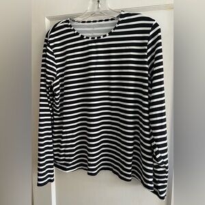 Lands' End Women's Striped Long Sleeve Tee - Black and White